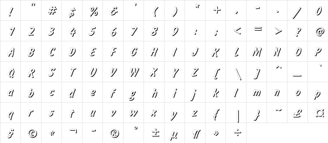 InformShadowC Regular  glyph index