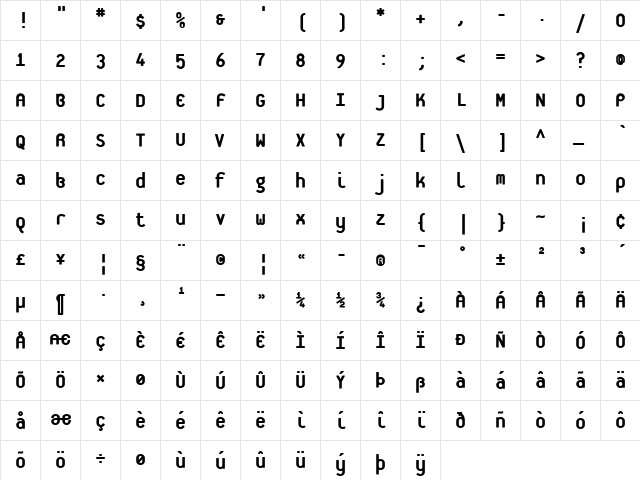 Boks Heavy  glyph index