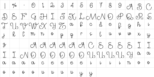 Mephistica Regular  glyph index