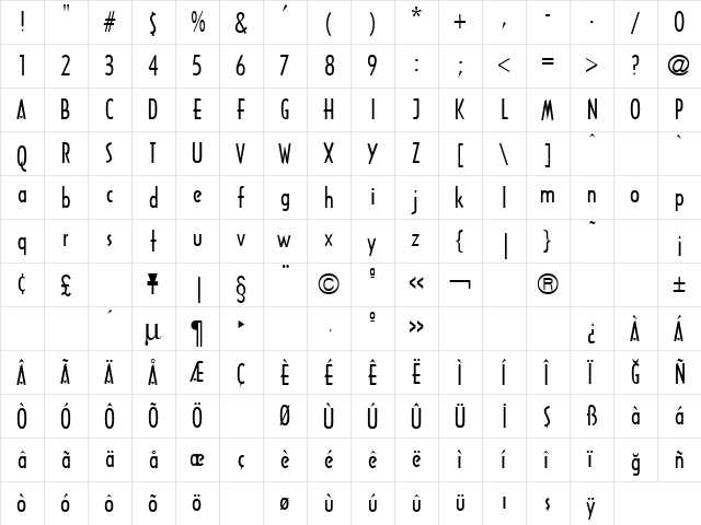 TR Architecture Regular  glyph index