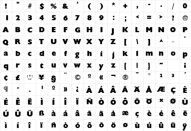ChantillyLH Heavy  glyph index