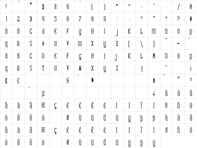 Catharsis Requiem Bold  glyph index