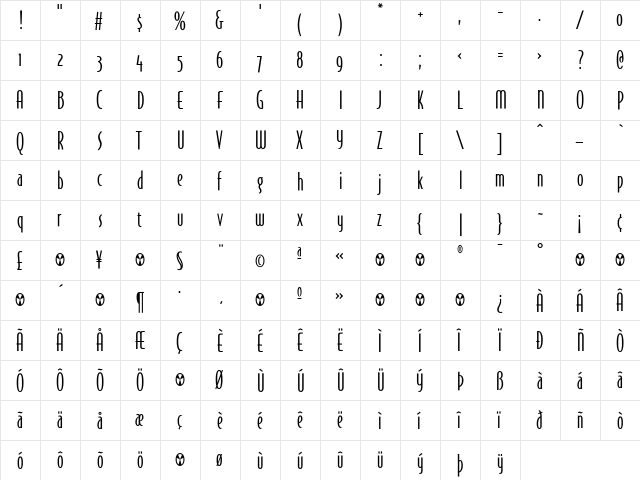 BodegaSansOldstyle Regular  glyph index
