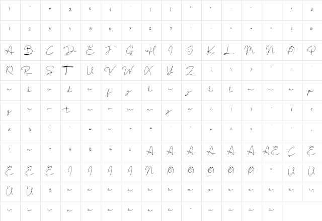 Thimberly Regular  glyph index