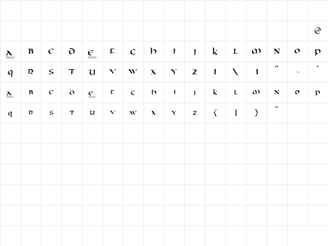 Oncial Tryout Regular  glyph index