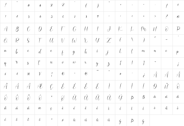 Darcella Regular  glyph index