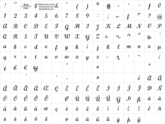 Pearlie Regular  glyph index