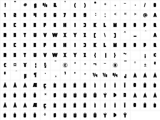 Zucchero Stencil Regular  glyph index