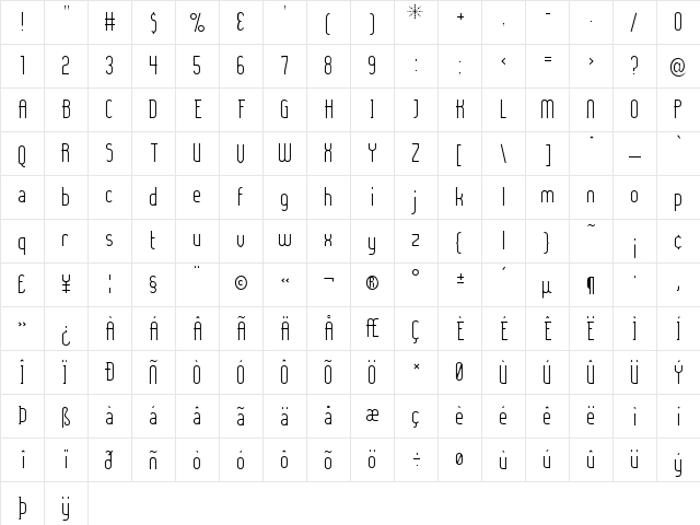 Lady Ice - Light Regular  glyph index