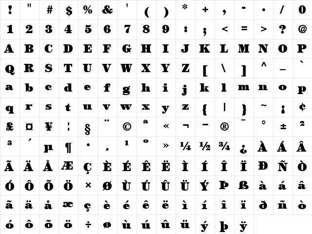 ITCCentury-Ultra Ultra  glyph index