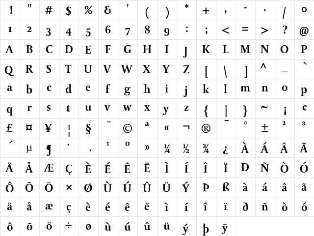 DTLParadoxST Bold  glyph index