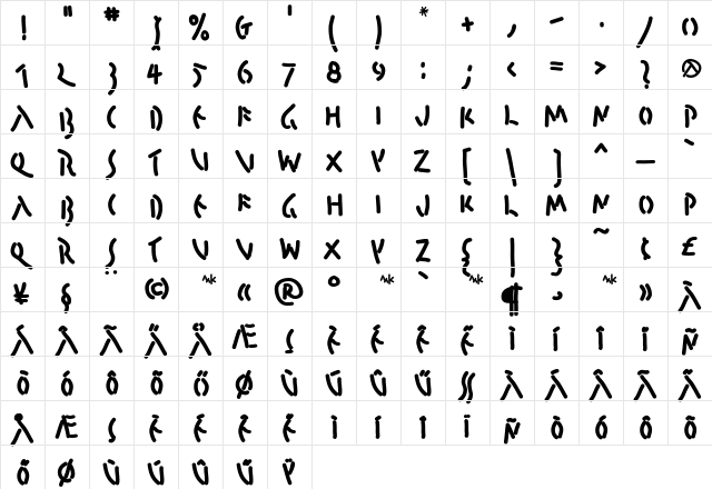 Pompeji Regular  glyph index