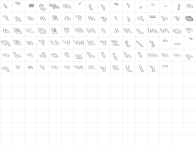 Tubular Hollow Ex Lefti Regular  glyph index