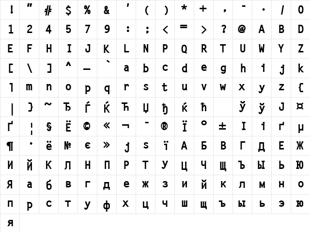 LetterGotLCYBol Regular  glyph index