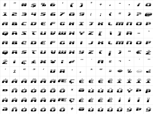 Quickening Half-Tone Italic Italic  glyph index
