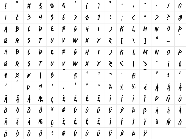 I Want My TTR! Condensed Condensed  glyph index