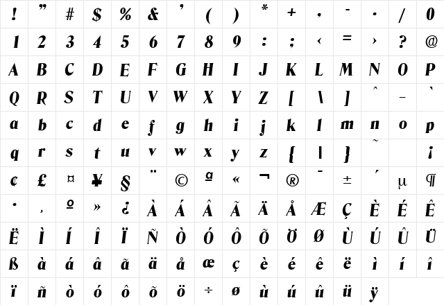 Denver-Serial-Heavy RegularItalic  glyph index