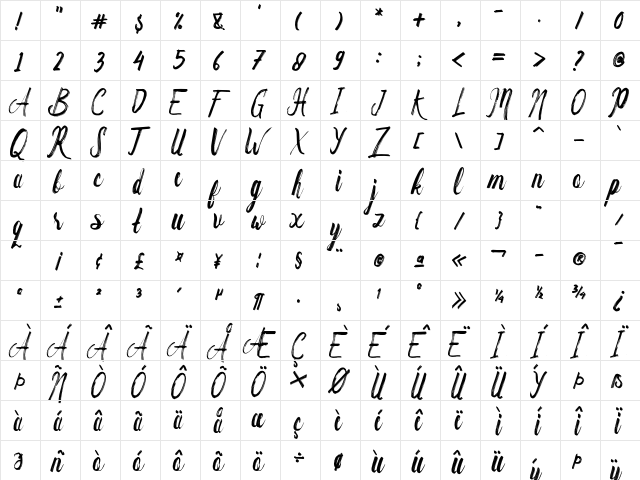 Anny_Graces Regular  glyph index