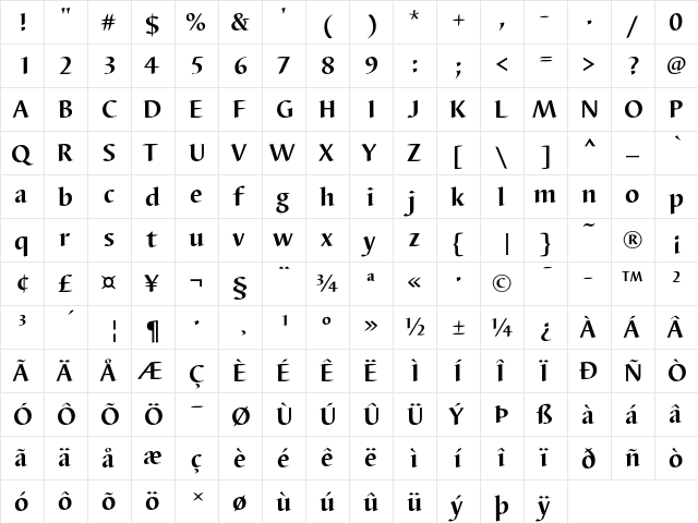 Barbedor T Bold  glyph index