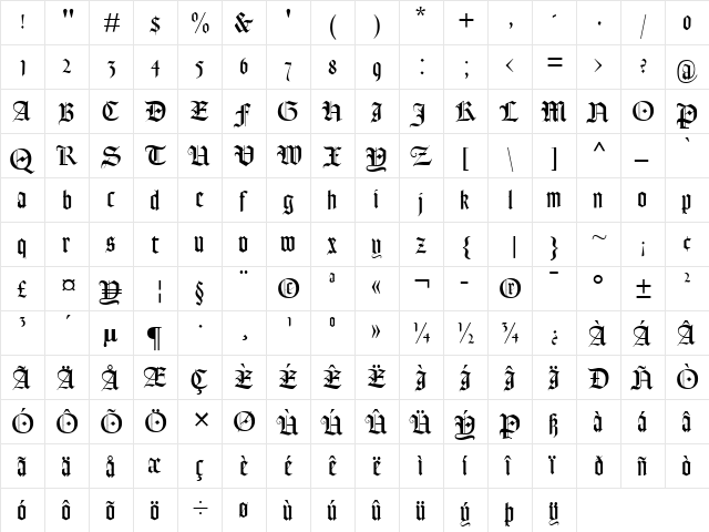 Lohengrin UNZ1 Regular  glyph index