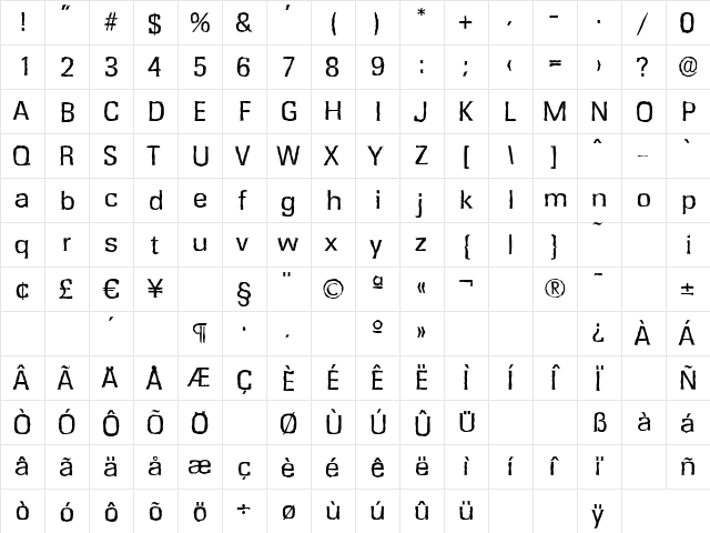 RochesterAntique Regular  glyph index