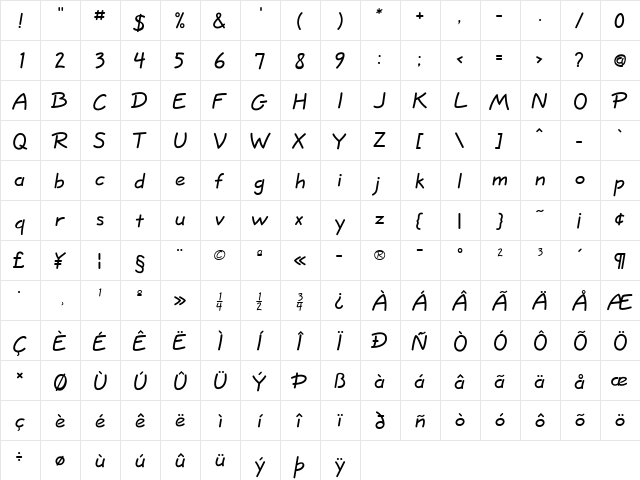 JottFLF Regular  glyph index