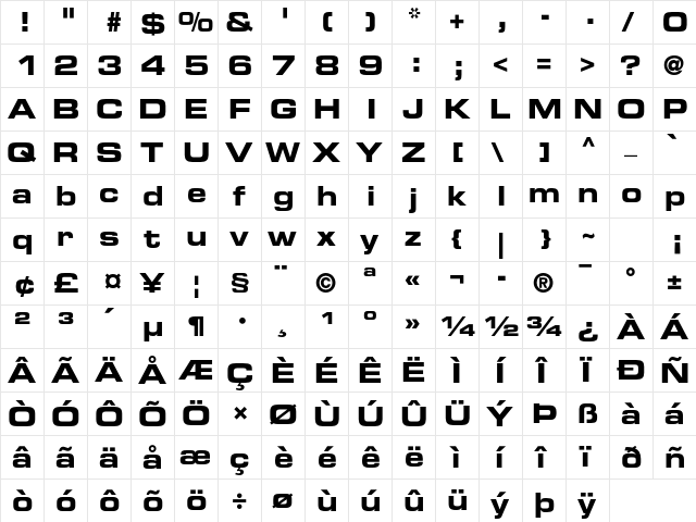 Eurostile LT Std Bold Extended 2  glyph index