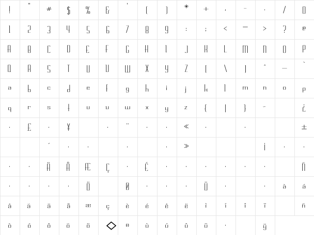 Rschasline Ex Regular  glyph index
