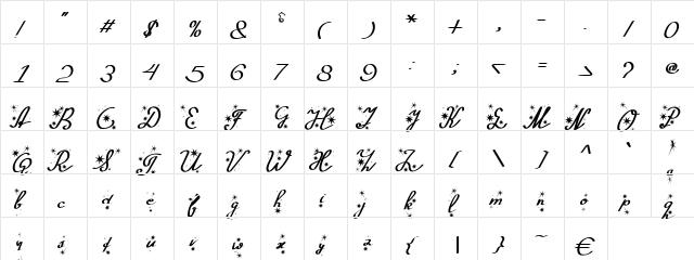 Silvester Regular  glyph index