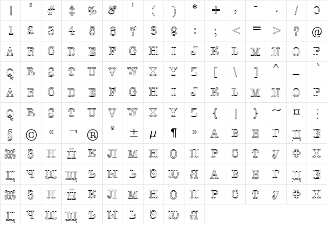 a_OldTyperTitulNrOtl Regular  glyph index