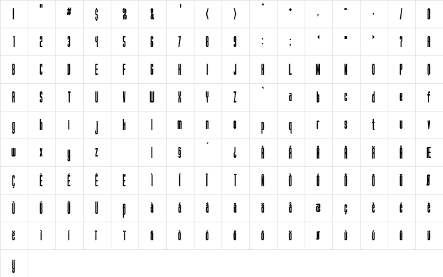 FanatiqueBol Regular  glyph index