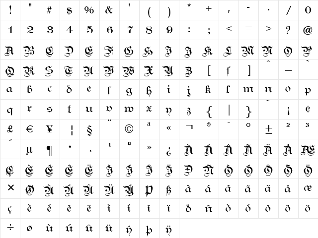 Kanzlei Light  glyph index