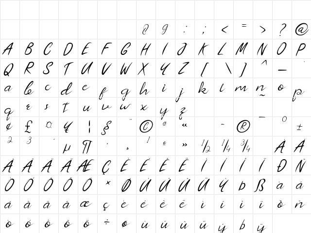 Almeera Normal  glyph index