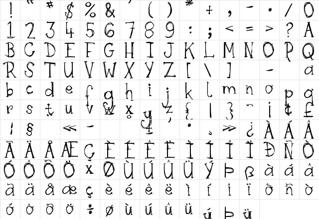 DJB Skritch Skratch Regular  glyph index