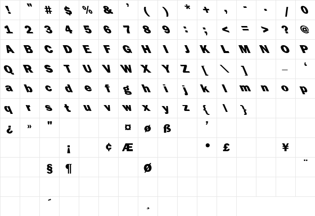 Franklin Gothic-Heavy-Lefty Regular  glyph index