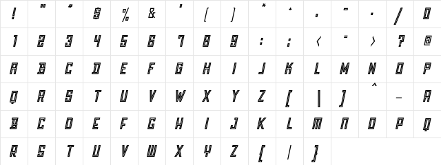 Grizzly Bear 2 Inline Italic Regular  glyph index