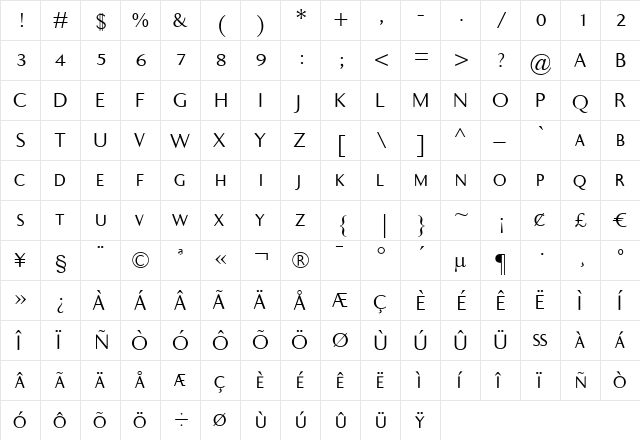 Ela Sans SemiLight Caps Regular  glyph index