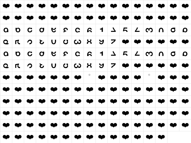 DS NSW65 Regular  glyph index