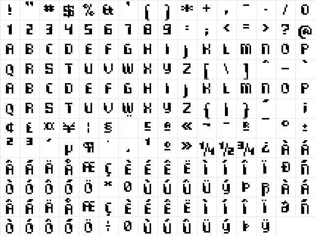 Commo  Monospaced Regular  glyph index
