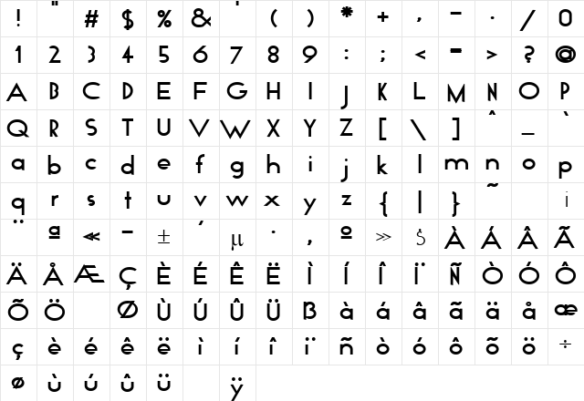 GIANETTA Regular  glyph index