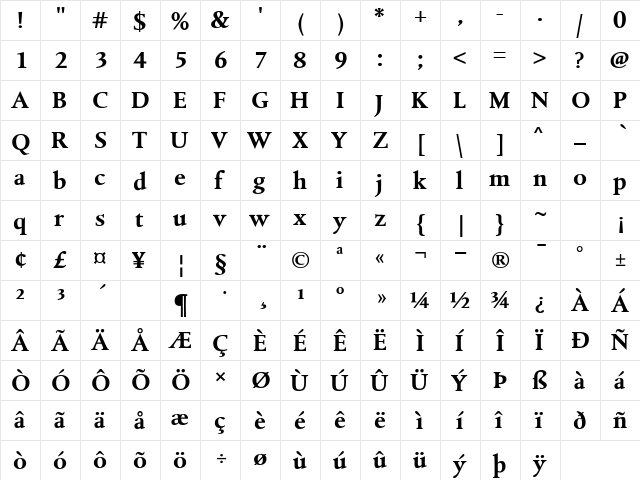 Albertina Dtl Bold Regular  glyph index