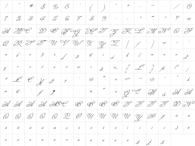 Miss Fajardose Regular  glyph index