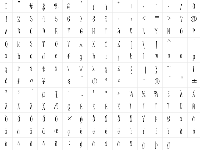 Juice ITC Std Regular  glyph index