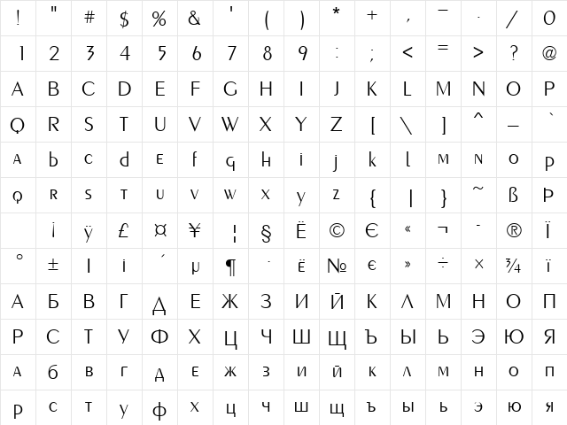 Penta-Light Normal  glyph index