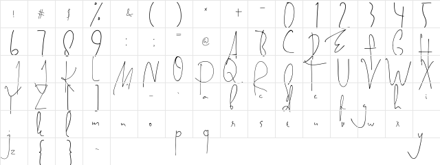 SatriyaMayaHandwriting Regular  glyph index