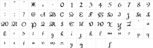 Engrossing Regular  glyph index