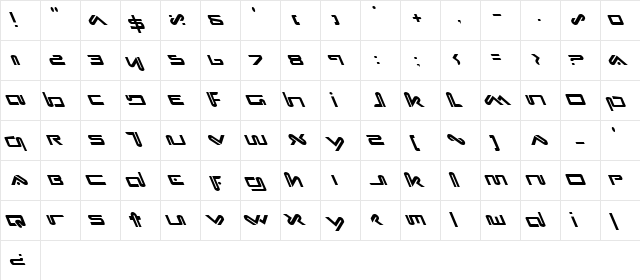 Xephyr Leftalic Leftalic  glyph index