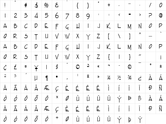 Enview Condensed Light Bold  glyph index