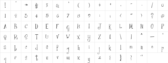 CurlyCue Regular  glyph index
