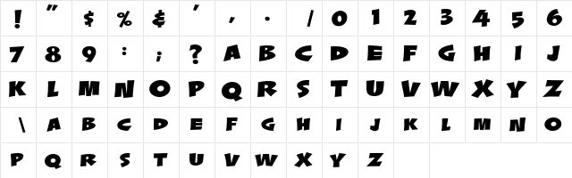 LHF Splash Regular  glyph index